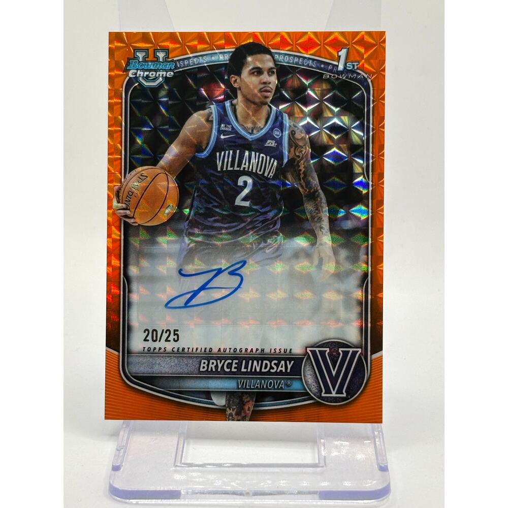 2025 Bowman Chrome Bryce Lindsay 1st Orange Geometric Auto 20/25 SP Villanova